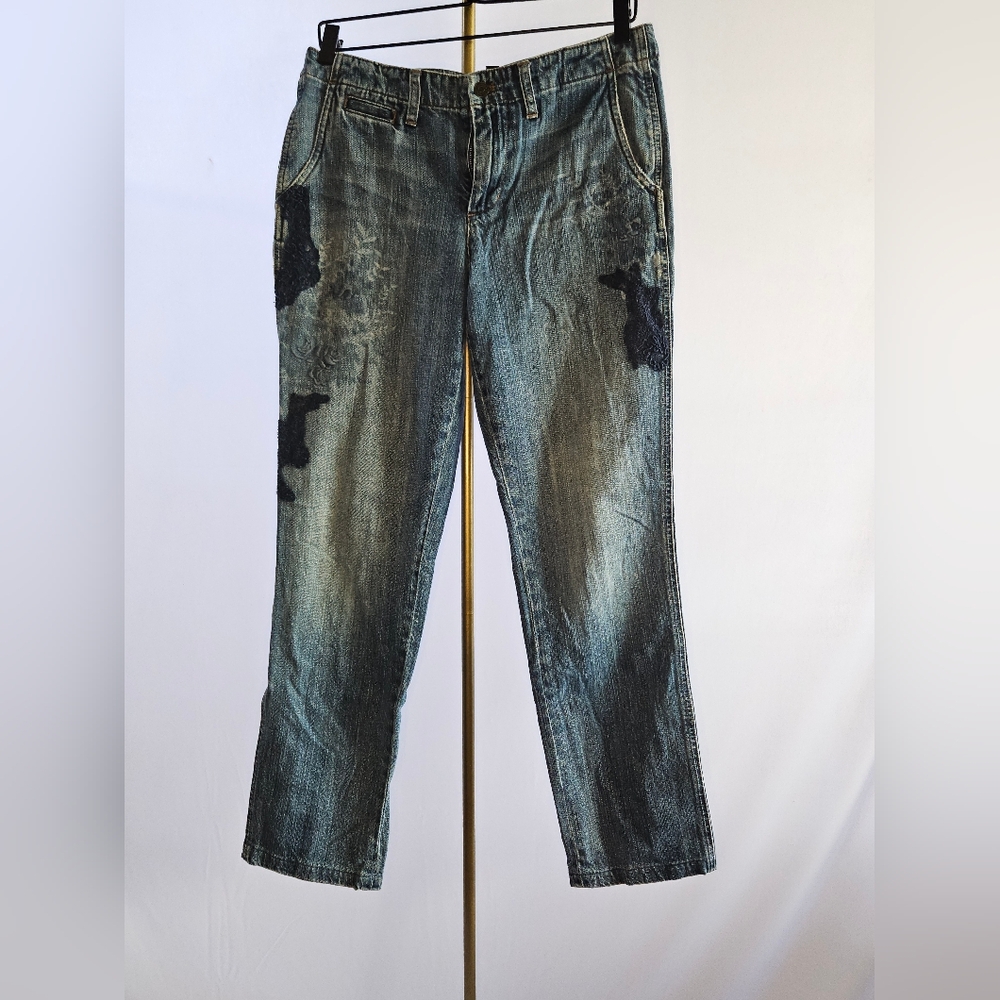Lauren Ralph Lauren Distressed Patchwork Straight Jeans